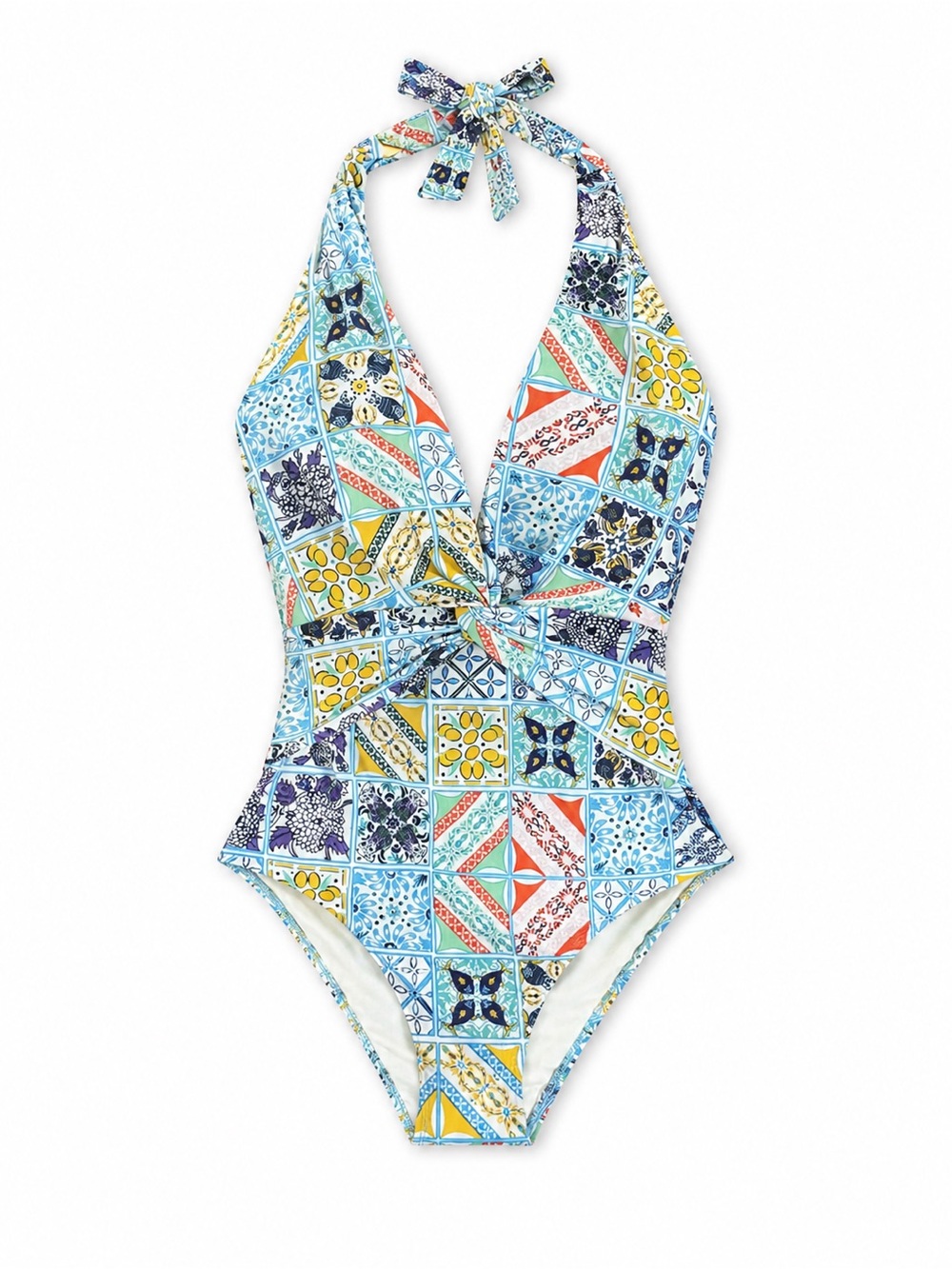 Anthropologie Mermaid Tile Print Halter One-Piece Swimsuit Size XS